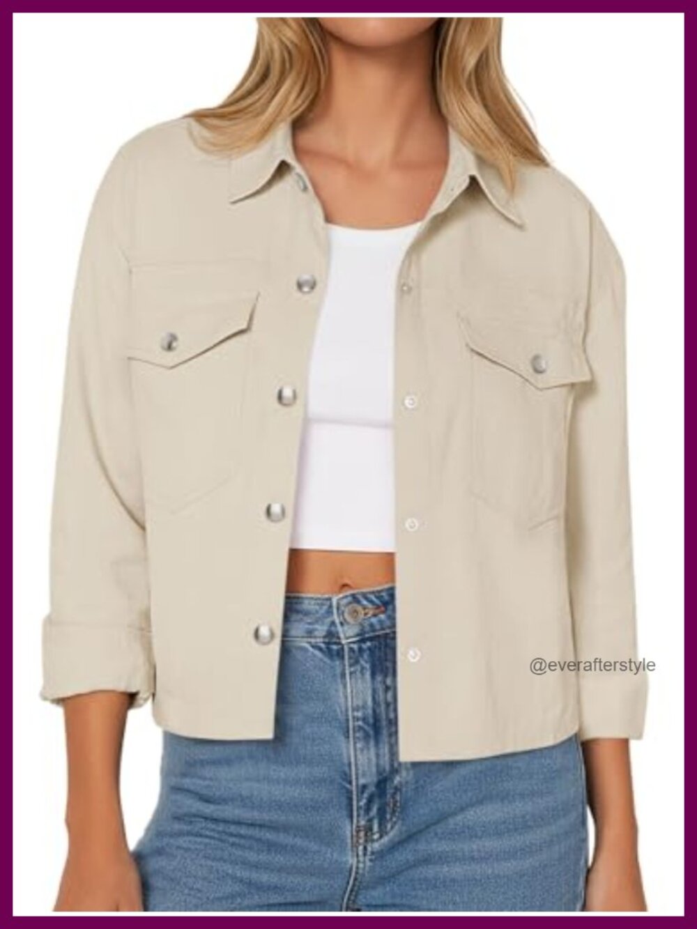 Yousify Womens Cropped Button Down Jacket Lightweight Casual Coat with Pockets